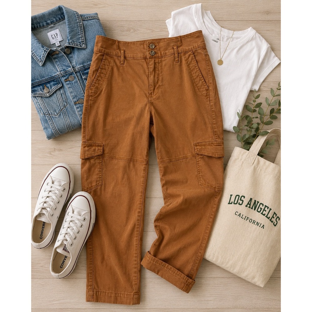 SOLD Cabi Cargo Crop Pants Womens 14 Brown Lyocell Blend Utility Cropped